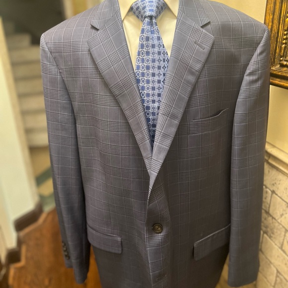 Hart Schaffner Glen Plaid Big Tall Sport Coat Blazer Jacket Blue Men 52R - Picture 11 of 14